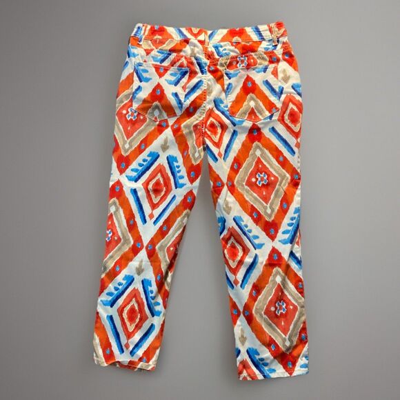 Platinum By Chicos White & Orange Blue Stretch Tribal Crop Jeans Pants Size 1 - Picture 2 of 7